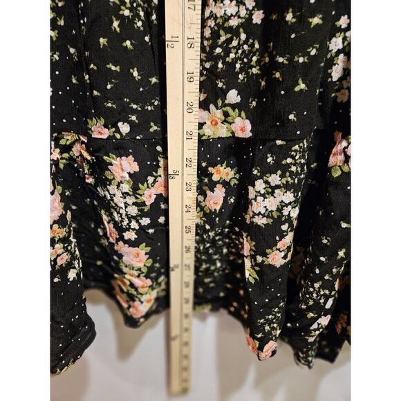 Everly Hanna Black Floral Short Dress Top V-Neck Long Sleeve Bohemian Women's M - Picture 7 of 9